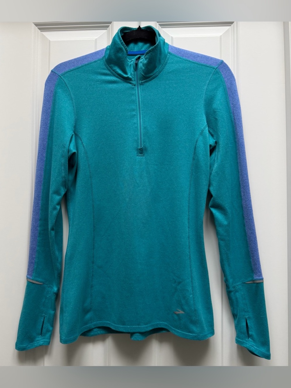 BROOKS WOMAN EQUILIBRIUM 1/4 ZIP LONG SLEEVE RUNNING PULLOVER TEAL BLUE SMALL